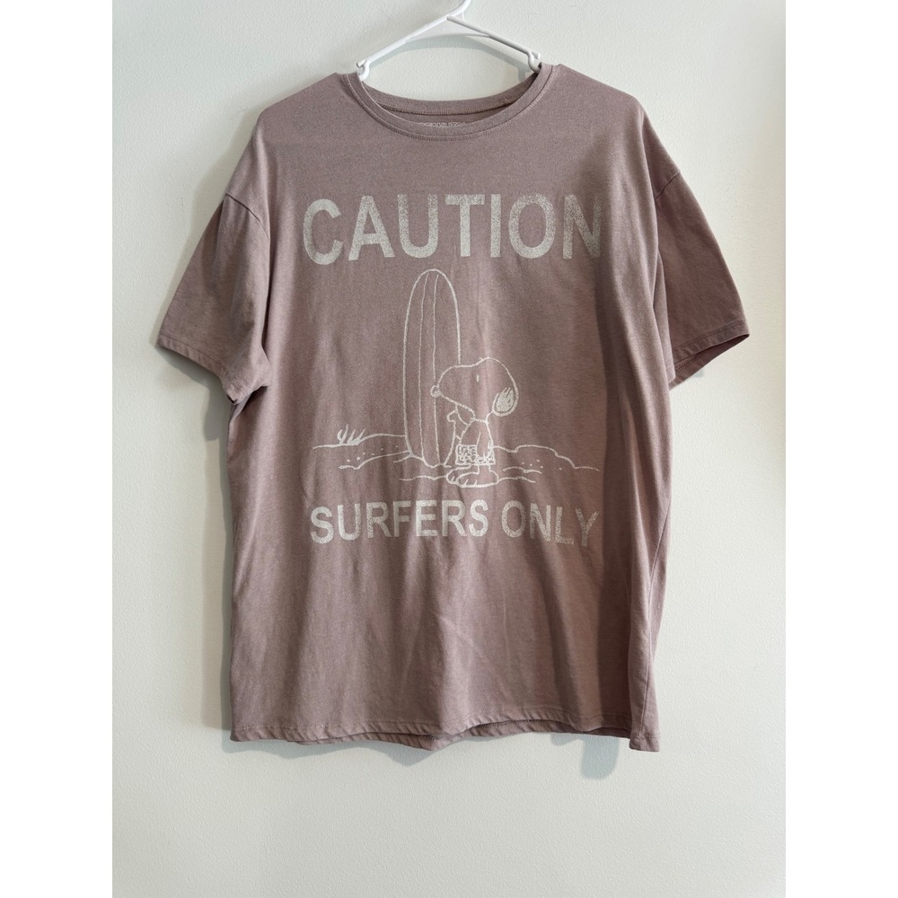 Peanuts Snoopy Surfers Only Graphic T-Shirt Womens XS Mauve Hibiscus Back Print